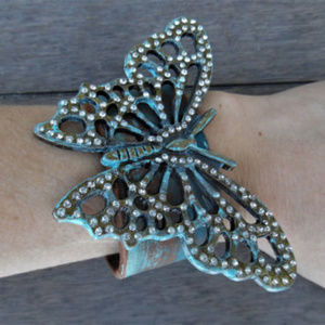 ECOFOLK Turquoise Butterfly Leather Cuff Bracelet
